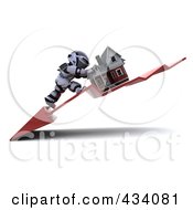 Poster, Art Print Of 3d White Character Pushing His Home Up On A Downswing Arrow