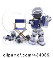 Royalty Free RF Clipart Illustration Of A 3d Robot With Popcorn And Soda Near A Directors Chair