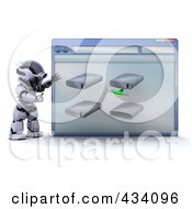 Royalty Free RF Clipart Illustration Of A 3d Robot Using A Computer Window To Navigate Disc Drives