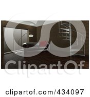 Royalty Free RF Clipart Illustration Of A 3d Interior Of A Leather Couch And Lamp Near A Spiral Staircase