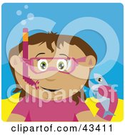 Clipart Illustration Of A Latin American Girl Snorkeling And Holding A Fish by Dennis Holmes Designs