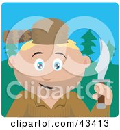 Clipart Illustration Of A Caucasian Frontiersman Holding A Knife And Wearing A Coon Skin Hat