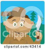 Clipart Illustration Of A Latin American Frontiersman Holding A Knife And Wearing A Coon Skin Hat