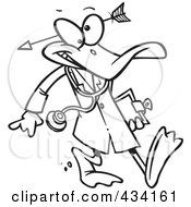 Royalty Free RF Clipart Illustration Of Line Art Of A Crazy Quack Pshchiatrist Duck
