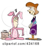 Royalty Free RF Clipart Illustration Of A Mother Admiring Her Son In A Rabbit Costume For Halloween