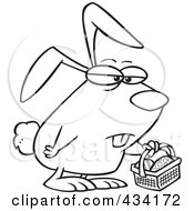 Poster, Art Print Of Coloring Page Line Art Of A Grumpy Easter Bunny With A Basket