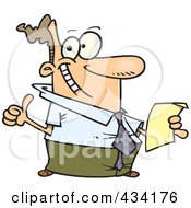 Happy Cartoon Businessman Holding Year End Reports