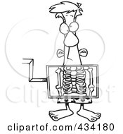 Line Art Of A Cartoon Man Standing Behind An Xray Machine