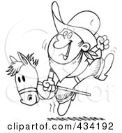 Poster, Art Print Of Line Art Of A Boy Riding A Stick Pony