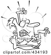 Royalty Free RF Clipart Illustration Of Line Art Of A Flexible Cartoon Man Doing Yoga by toonaday