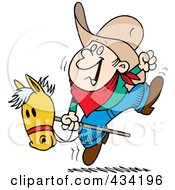 Poster, Art Print Of Cartoon Boy Riding A Stick Pony