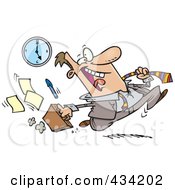 Royalty Free RF Clipart Illustration Of A Cartoon Businessman Rushing Out The Door At 5