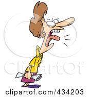 Royalty Free RF Clipart Illustration Of A Mad Cartoon Businesswoman Holding A Newspaper And Yelling