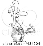 Royalty Free RF Clipart Illustration Of Line Art Of A Disgusted Cartoon Male Prisoner Holding A Plate Of Food