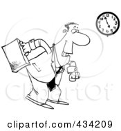 Royalty Free RF Clipart Illustration Of Line Art Of A Cartoon Businessman Leaving At The End Of The Work Day