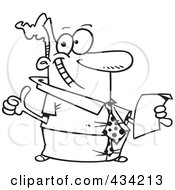 Royalty Free RF Clipart Illustration Of Line Art Of A Businessman Holding Year End Reports by toonaday