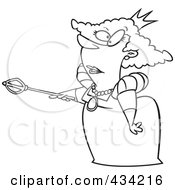 Royalty Free RF Clipart Illustration Of Line Art Of A Queen Pointing Her Staff by toonaday