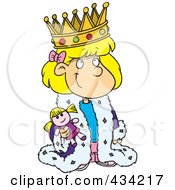 Royalty Free RF Clipart Illustration Of A Cartoon Queen Girl Holding A Doll by toonaday