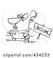 Royalty Free RF Clipart Illustration Of Line Art Of A Cartoon Businessman Sinking In Quicksand