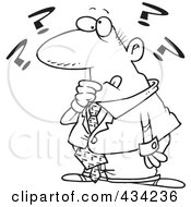 Royalty Free RF Clipart Illustration Of Line Art Of A Cartoon Businessman With Questions by toonaday