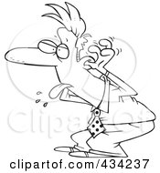 Line Art Of A Cartoon Businessman Sticking His Tongue Out And Quitting