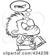 Royalty Free RF Clipart Illustration Of Line Art Of Little Einstein Carrying A Book by toonaday