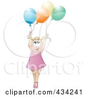 Happy Blond Girl Holding Up Colorful Party Balloons