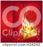 Poster, Art Print Of Golden Christmas Envelope With Stars Over Red