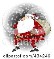 Royalty Free RF Clipart Illustration Of Santa Walking In The Snow With One Arm Carrying A Sack Over His Shoulder