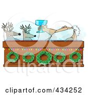 Poster, Art Print Of Santa Toasting To Reindeer With Wine In A Hot Tub