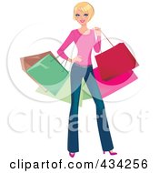 Poster, Art Print Of Blond Woman Posing And Carrying Colorful Shopping Bags