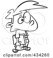 Royalty Free RF Clipart Illustration Of A Line Art Design Of A Bored School Boy Waiting