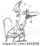 Royalty Free RF Clipart Illustration Of A Line Art Design Of A Waiting Man With Spider Webs