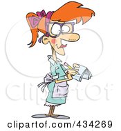 Royalty Free RF Clipart Illustration Of A Red Haired Waitress Taking An Order by toonaday