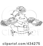Line Art Design Of A Fat Female Waitress Carrying Many Plates