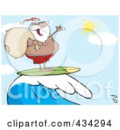 Royalty Free RF Clipart Illustration Of Santa Surfing 4