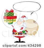 Royalty Free RF Clipart Illustration Of Santa Holding Gifts With A Word Balloon