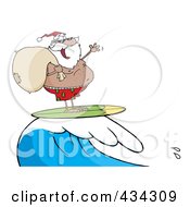 Royalty Free RF Clipart Illustration Of Santa Surfing 3