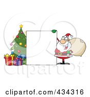 Royalty Free RF Clipart Illustration Of Santa With A Blank Sign 2