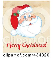 Royalty Free RF Clipart Illustration Of A Santa Face With Merry Christmas Text Over Grunge