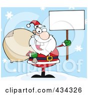 Poster, Art Print Of Santa Holding A Blank Sign In The Snow