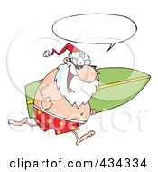 Royalty Free RF Clipart Illustration Of Santa Running With A Surfboard 1