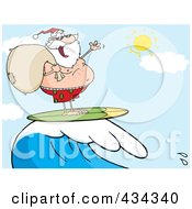 Royalty Free RF Clipart Illustration Of Santa Surfing And Riding A Wave