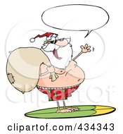 Royalty Free RF Clipart Illustration Of Santa Surfing 3