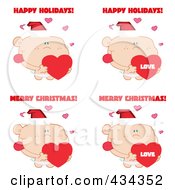 Royalty Free RF Clipart Illustration Of A Digital Collage Of Cupids Holding Hearts With Merry Christmas Text