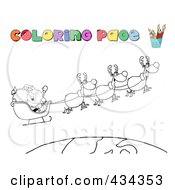 Royalty Free RF Clipart Illustration Of A Coloring Page Of Santa And His Magic Reindeer In Flight