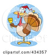 Poster, Art Print Of Christmas Turkey Ringing A Bell Over Snow