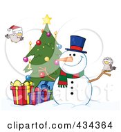 Poster, Art Print Of Christmas Snowman By A Tree - 2