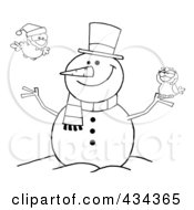 Poster, Art Print Of Happy Snowman With Birds - 1