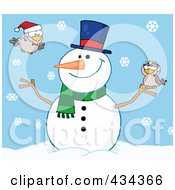 Poster, Art Print Of Happy Snowman With Birds - 3